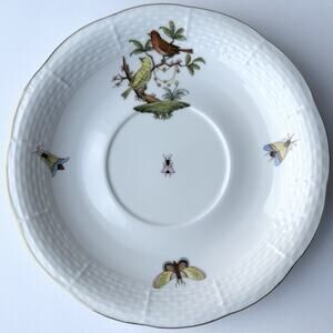 Herend Porcelain Rothschild Bird 743 Cream Soup Bowl Saucer Plate 7 1/4"